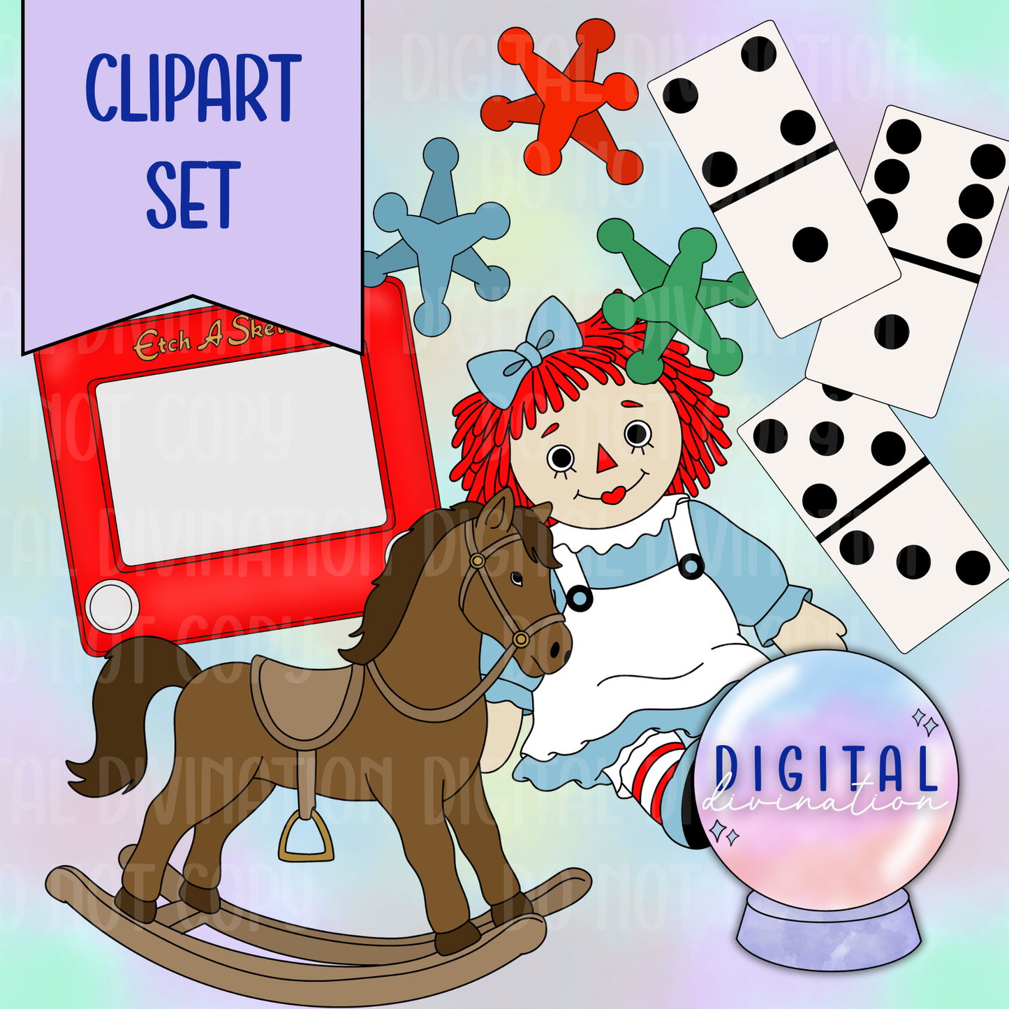 Vintage Toys Clipart Set