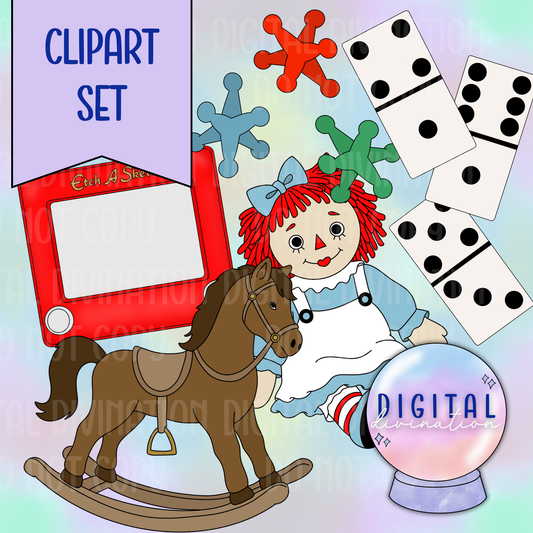Vintage Toys Clipart Set