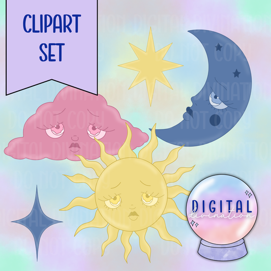 Sad Celestial Clipart Set